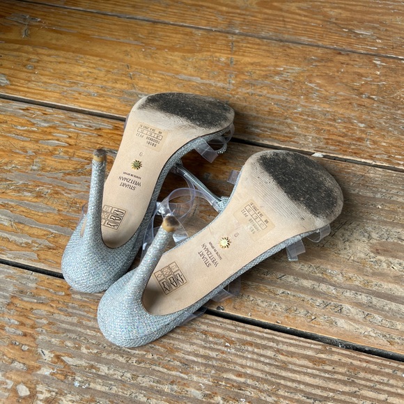 Stuart Weitzman Bow 100 Silver Mules Size 9 - Picture 7 of 9